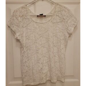 Peck And Peck White Lace Lined Cap Sleeve Top Tunic Shirt Blouse Large